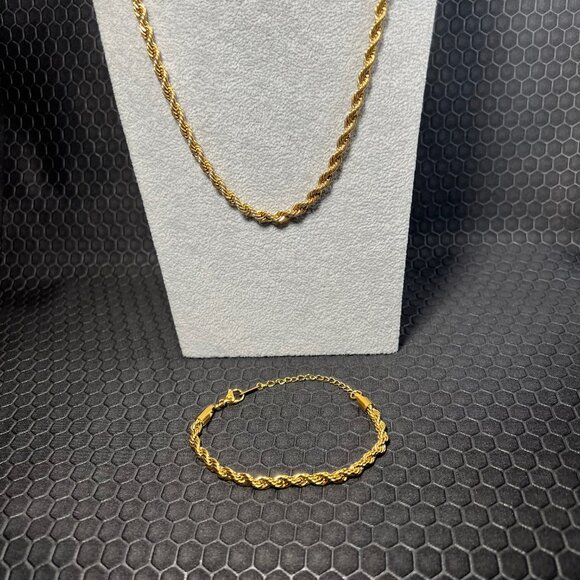 Venice By The Sea Jewelry Jewelry - 18K Yellow Gold-Plated Rope Twist Necklace and Bracelet Set